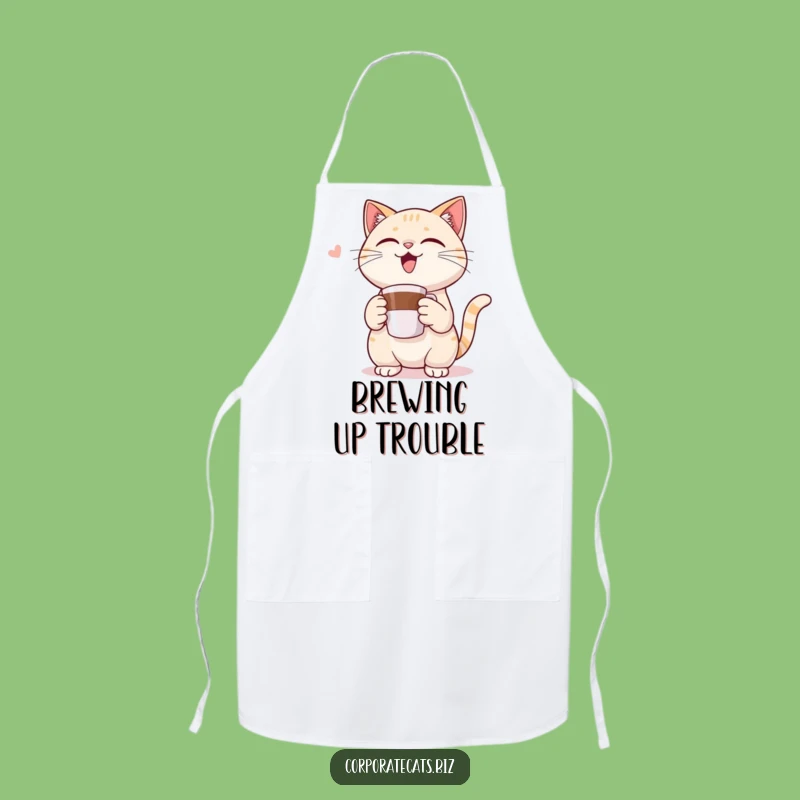 Funny Apron: Cat's Tiny Coffee Cup Triumph - Kitchen Humor Gift!