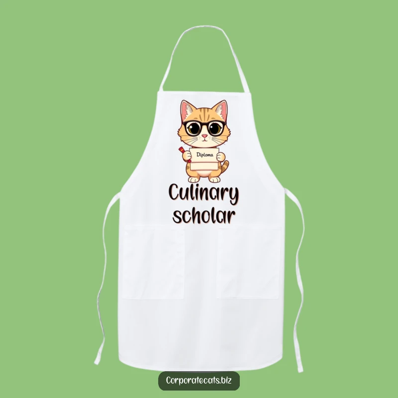 Funny Sophisticated Cat Apron - Educated Feline Wear - Hilarious Graduate Gift