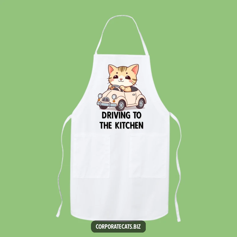 Funny Cute Cat Apron: Driving a Toy Car, Hilarious Kitchen Wear for Cat Lovers