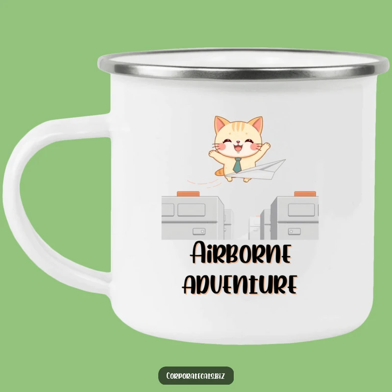 Funny Paper Airplane Cat Camping Mug - Durable and Hilarious for Adventures