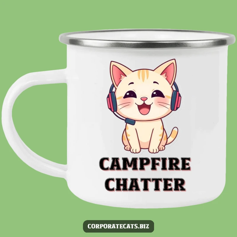Funny Camp Chat Cat Mug - Cheerful Headset Adventure Companion