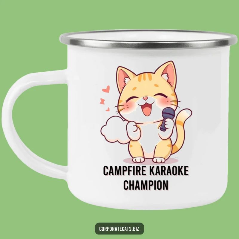 Funny Singing Cat Camping Mug - Outdoor Karaoke Adventure Gift