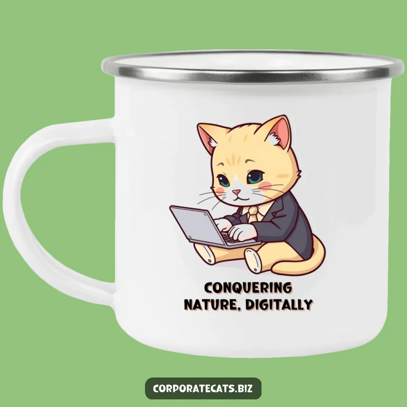 Funny Cat Suit Typist Camping Mug - Business on the Go