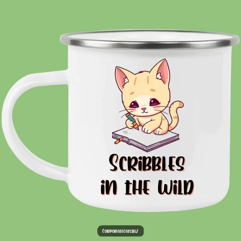 Durable Funny Cat Artist Camping Mug: Sketching Feline for Outdoor Adventures