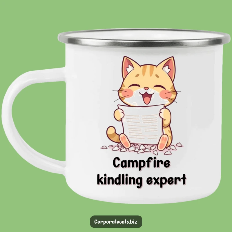 Funny Camping Mug: Cat Shredding Documents - Outdoor Office Humor Gift!
