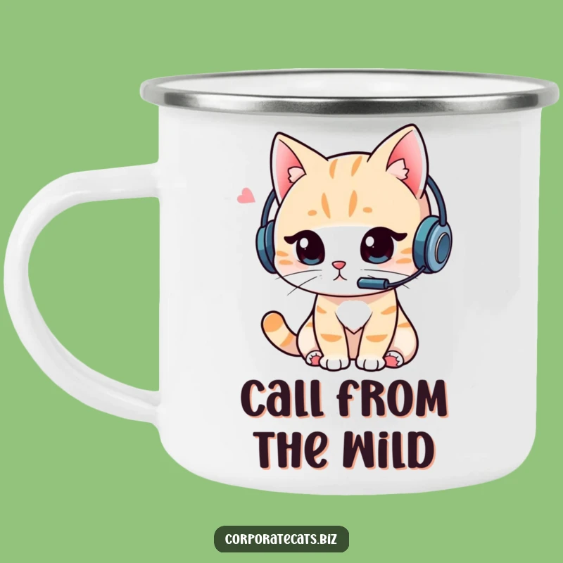 Funny Cat Campfire Mug: Hilarious Headset Cat Outdoor Companion!