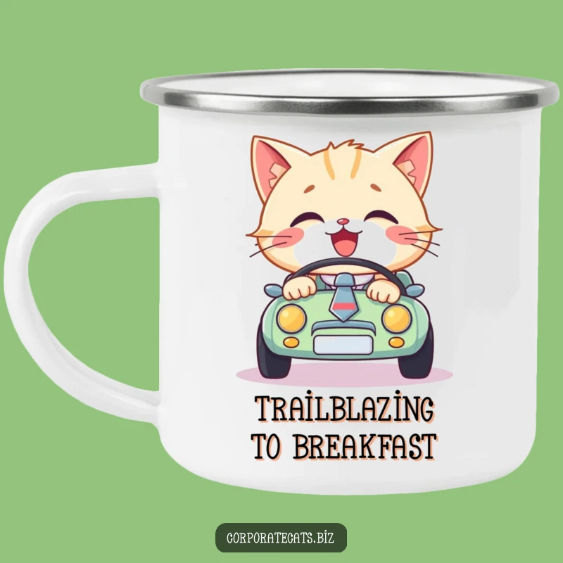 Funny Cat Driver Camping Mug - Rugged Necktie Cat Car Mug for Outdoors