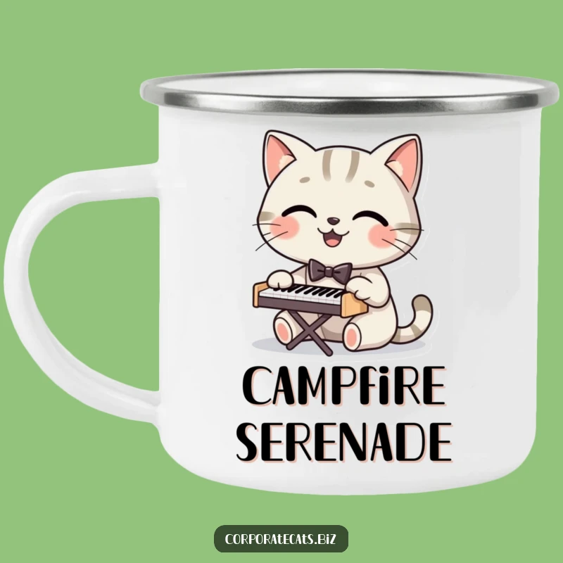 Funny Dapper Cat Pianist Camping Mug: Enjoy Your Brew with Musical Feline Charm
