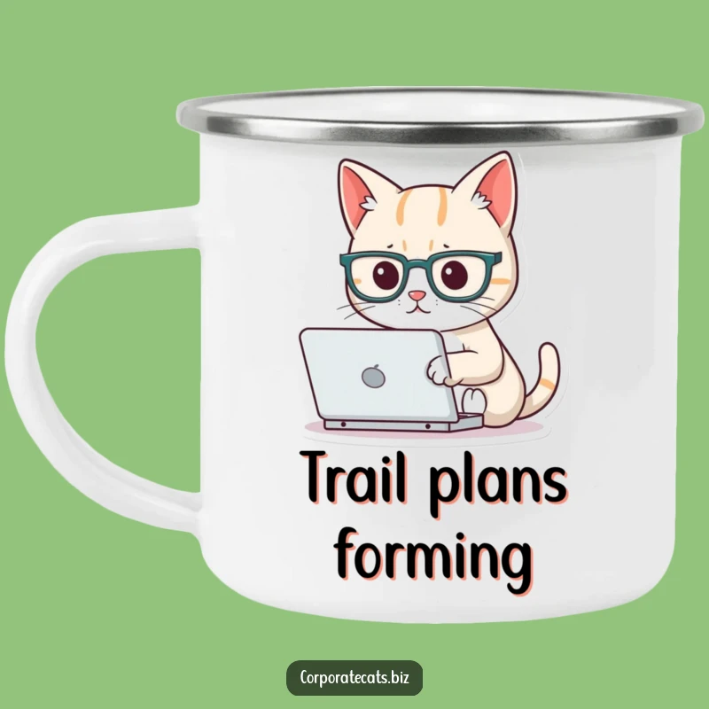 Funny Focused Cat Laptop Glasses Camping Mug: Outdoor Productivity & Feline Humor
