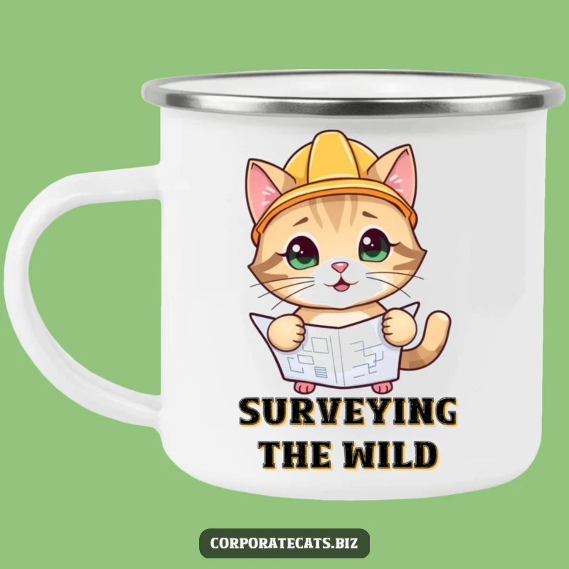 Funny Site Inspector Cat Camping Mug: Playful Cat Hard Hat, Perfect Funny Gift
