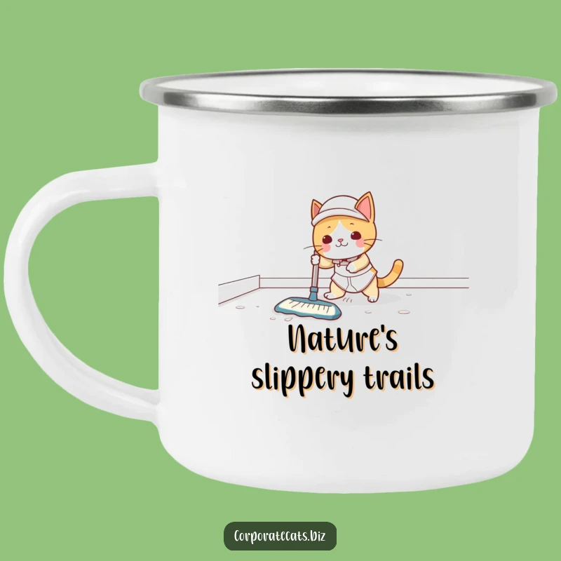 Funny Cat Janitor Camping Mug: Trail Cleanliness & Floor Fails - Epic Funny Gift!