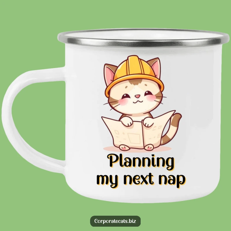 Funny Cat Architect Camping Mug - Rugged Blueprint Mug for Outdoor Adventures