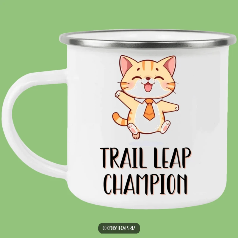 Funny Playful Cat Tie Jump Camping Mug: Durable & Hilarious Outdoor Gear