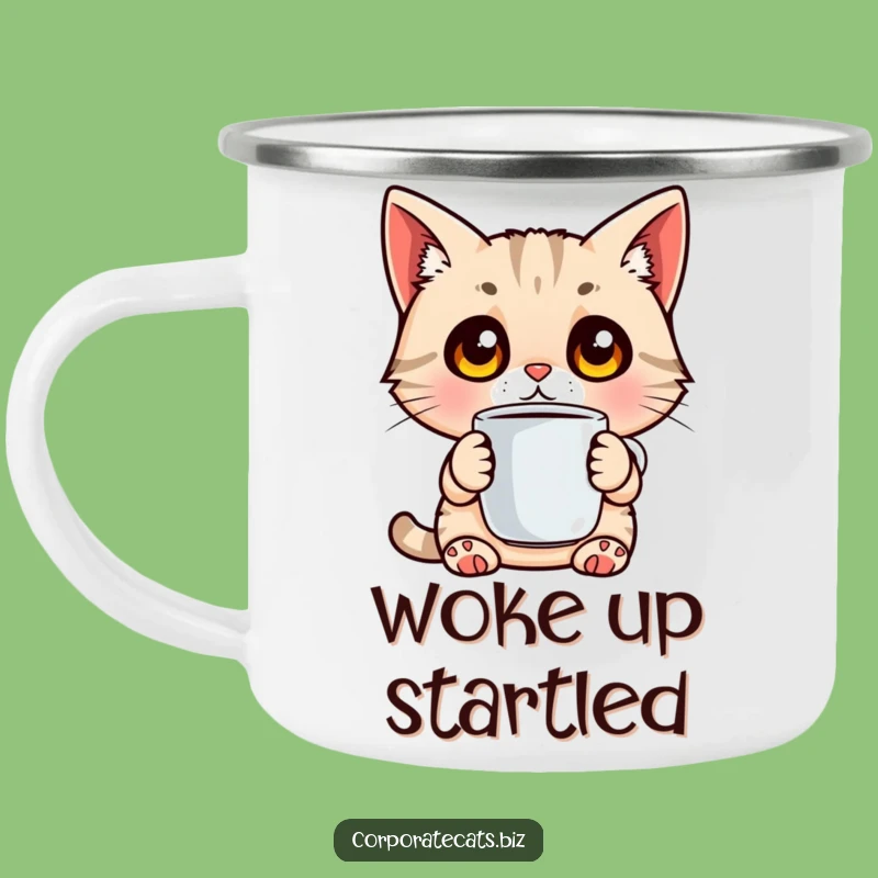 Funny Camp Cat Mug - Surprised Wide-Eyed Coffee Companion