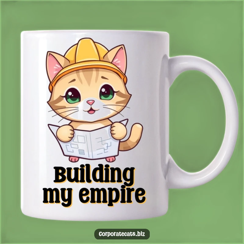 Funny Builder Cat Mug: Playful Cat with Hard Hat, Construction Humor, Funny Gift