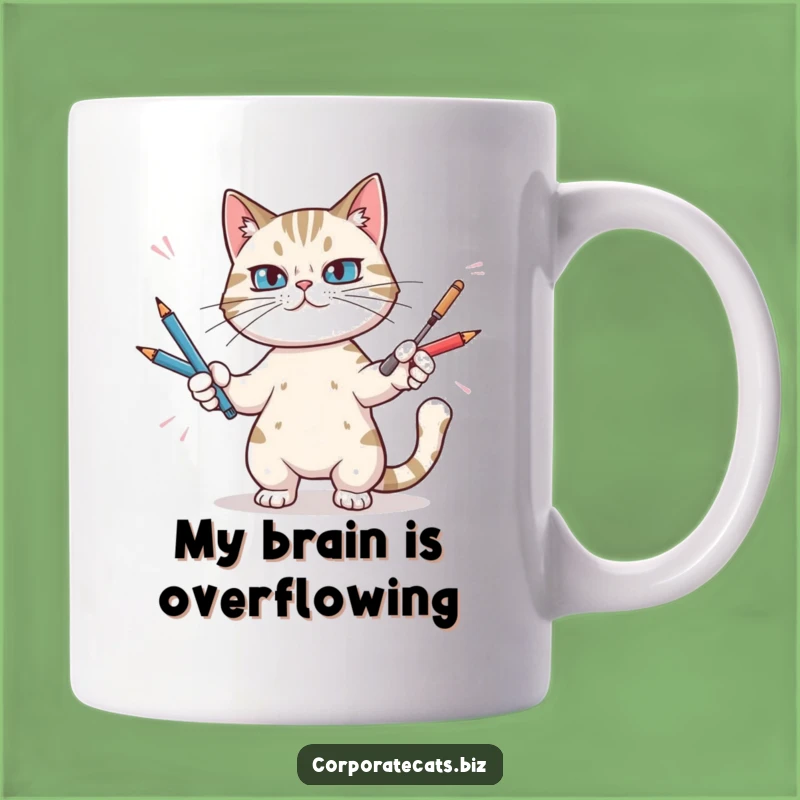 Funny Cat Juggling Pens Mug - Hilarious Office Gift for Busy Professionals