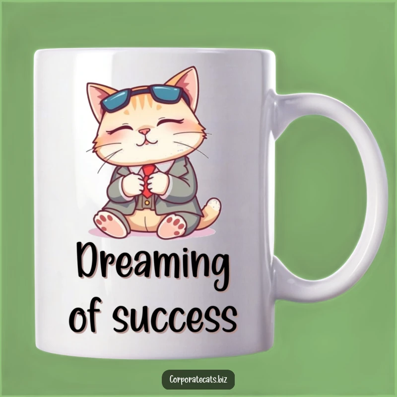 Funny Napping Cat Suit Mug: Hilarious Relaxed Feline Business Gift