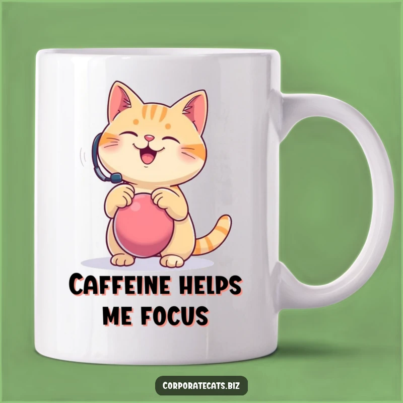 Funny Stress Relief Cat Mug: Happy Headset Feline, Perfect Gift for Busy Bees