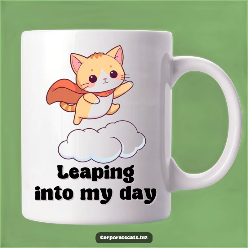 Funny Superhero Cat Cloud Leap Mug - Adventure Lover Gift Idea