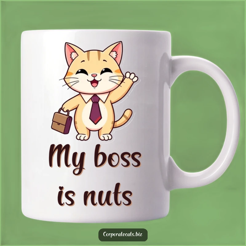 Funny Executive Cat Mug: Hilarious Business Cat Waving Briefcase, Perfect Gift for Professionals