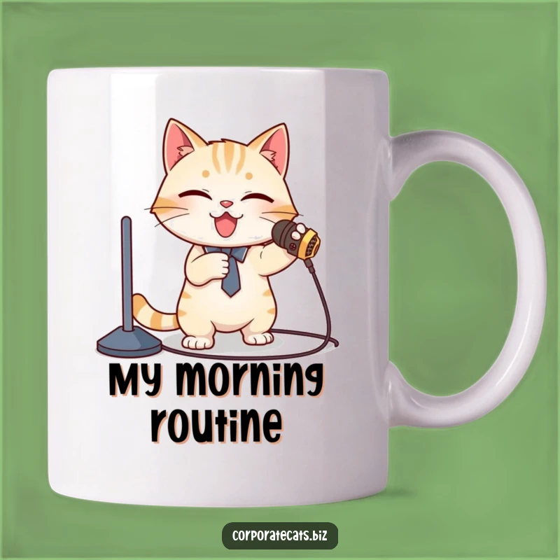 Funny Cat Presenter Mug: Mic Cord Mishap Feline - Perfect Funny Gift!
