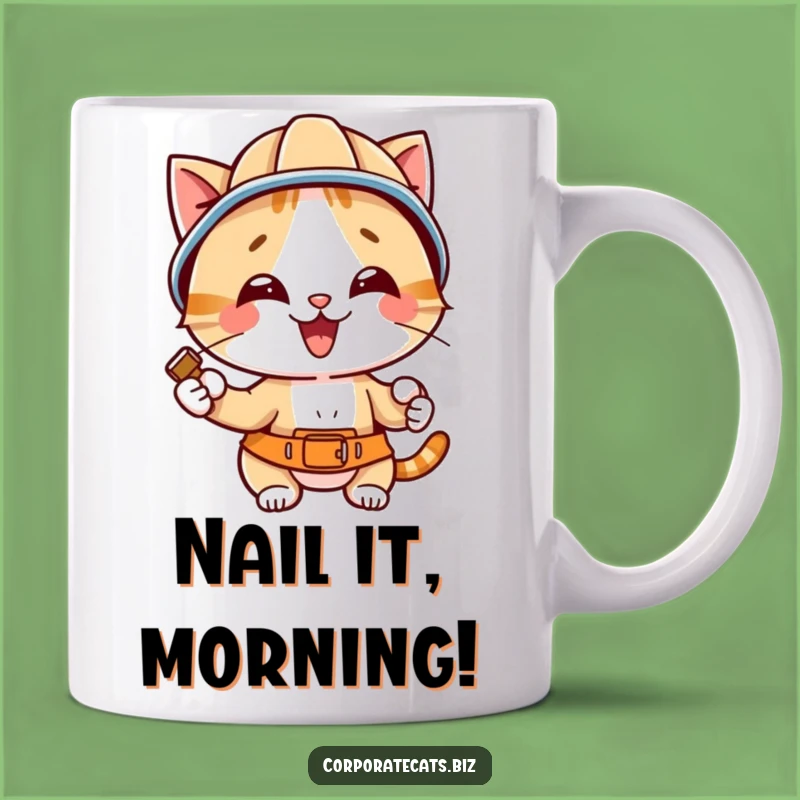 Funny Hard Hat Cat Hammering Nail Mug Perfect Gift for Construction Lovers