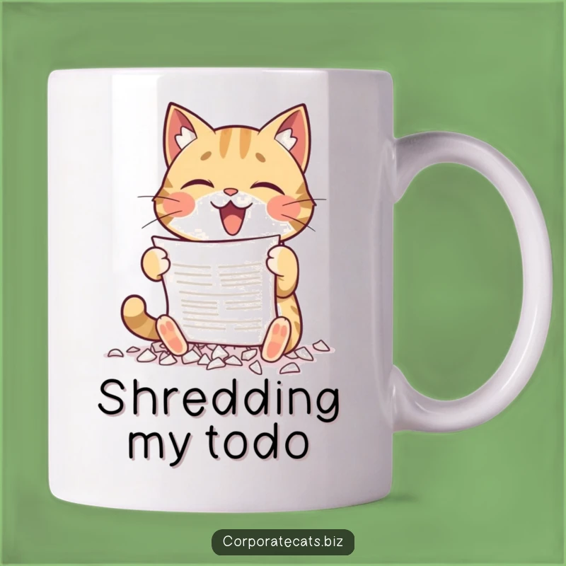 Funny Cat Shredding Document Mug - Hilarious Office Humor Gift!