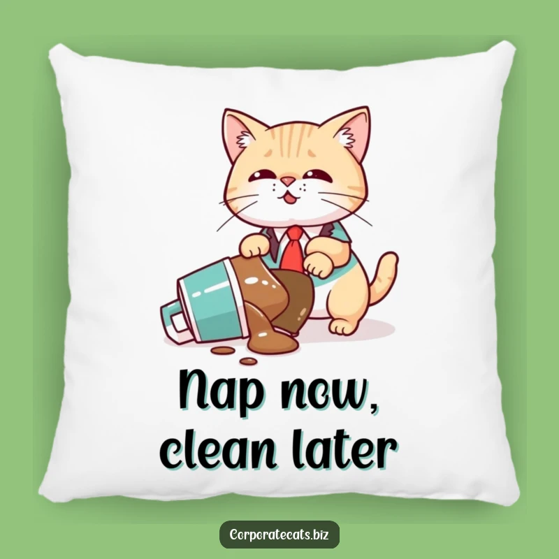 Funny Cat Executive Pillow: Cozy Chaos & Coffee Fails - Soft Funny Gift!