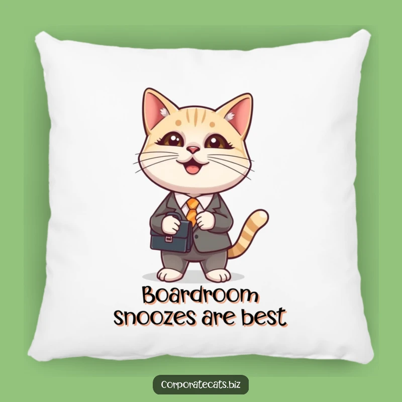 Funny Cat in Suit Holding Briefcase Pillow: Cozy & Hilarious Home Decor Accent