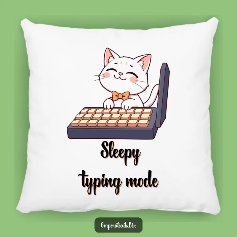 Funny Cat Pillow: Bowtie Typist Cushion, Comfy Tech Humor Funny Gift