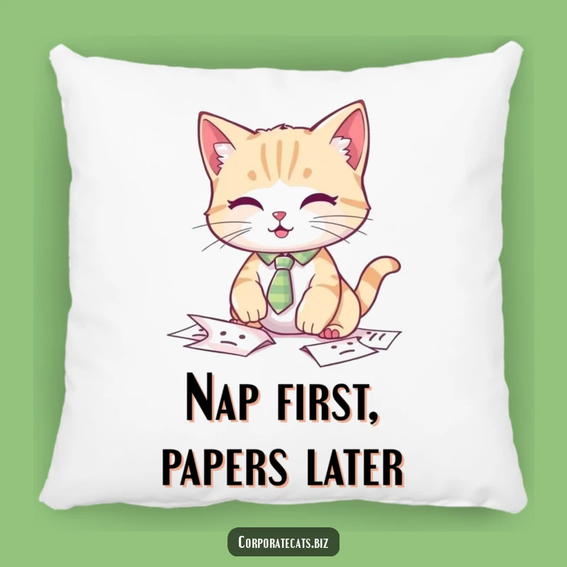Funny Cat Tie Pillow: Fumbling Papers Comfort, Quirky Desk Gift