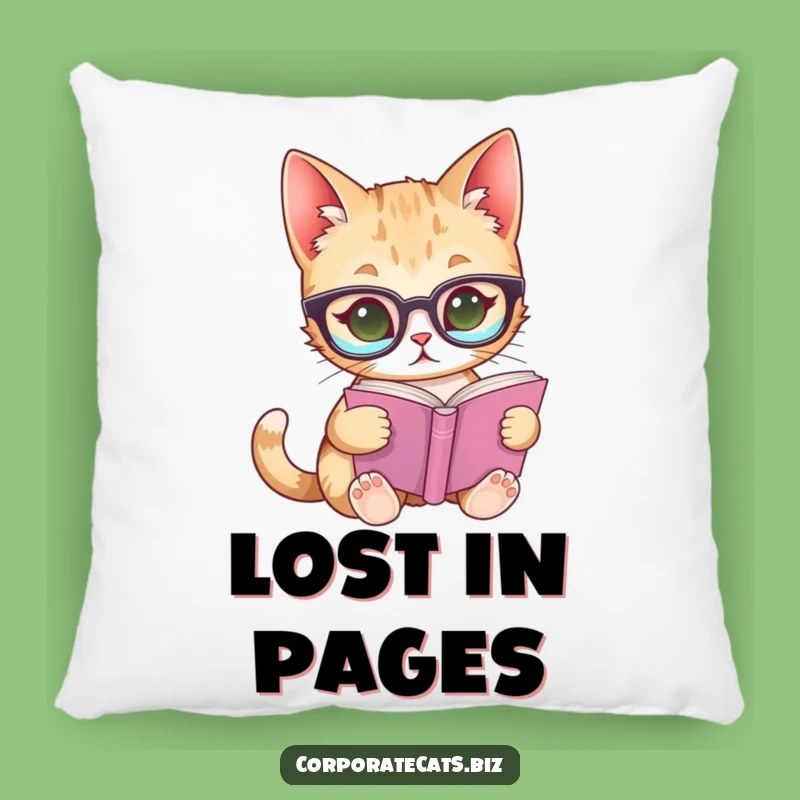 Funny Curious Cat Glasses Pillow: Cozy & Hilarious Bookworm Feline Accent