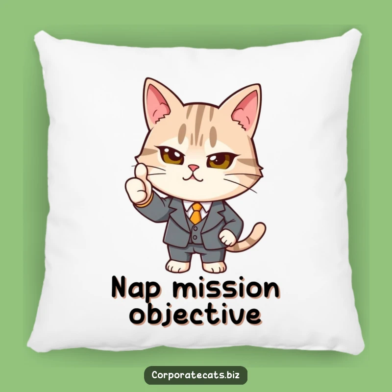 Funny Determined Cat Suit Thumbs-Up Pillow: Soft Comfort & Feline Humor Gift