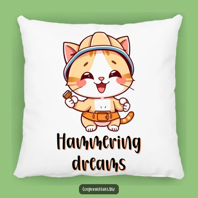 Funny Hard Hat Cat Pillow - Cozy Comfort with a Construction Twist