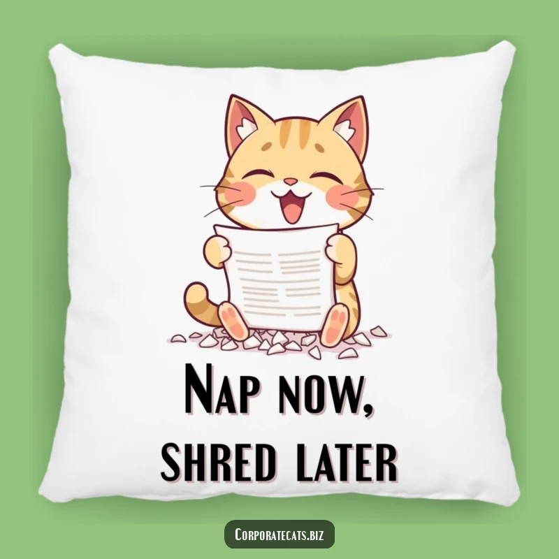 Funny Pillow: Cat Shredding Document - Cozy Comedic Relief Gift!