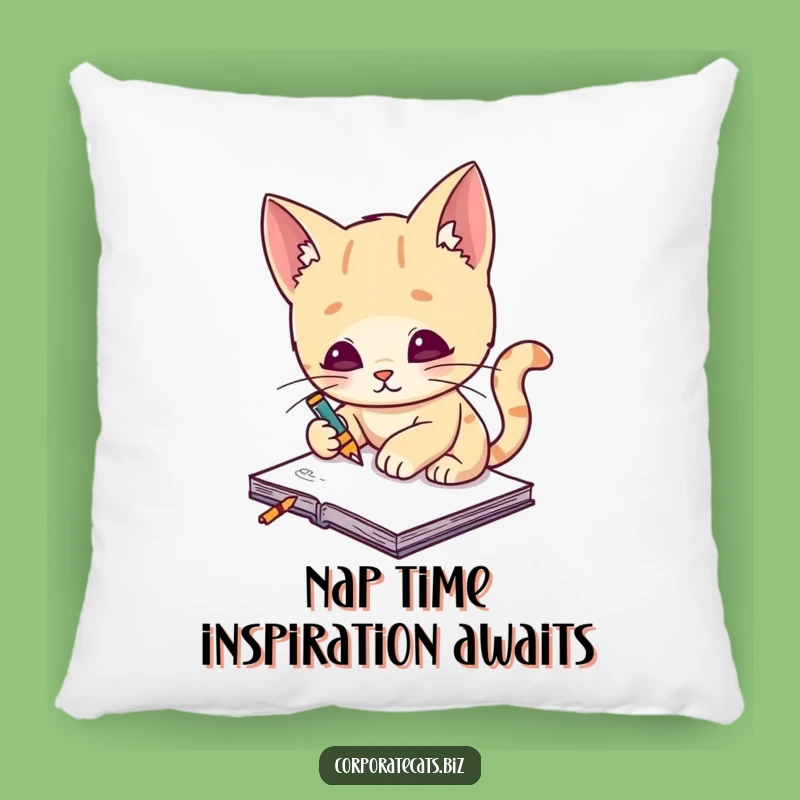 Cozy Funny Cat Artist Pillow: Soft Cushion with a Sketching Feline Design