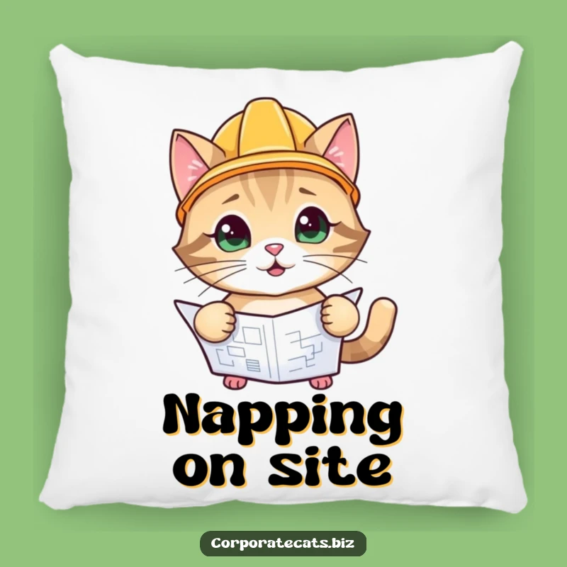Funny Foreman Cat Pillow: Playful Cat with Hard Hat, Comfy Accent Pillow, Funny Gift