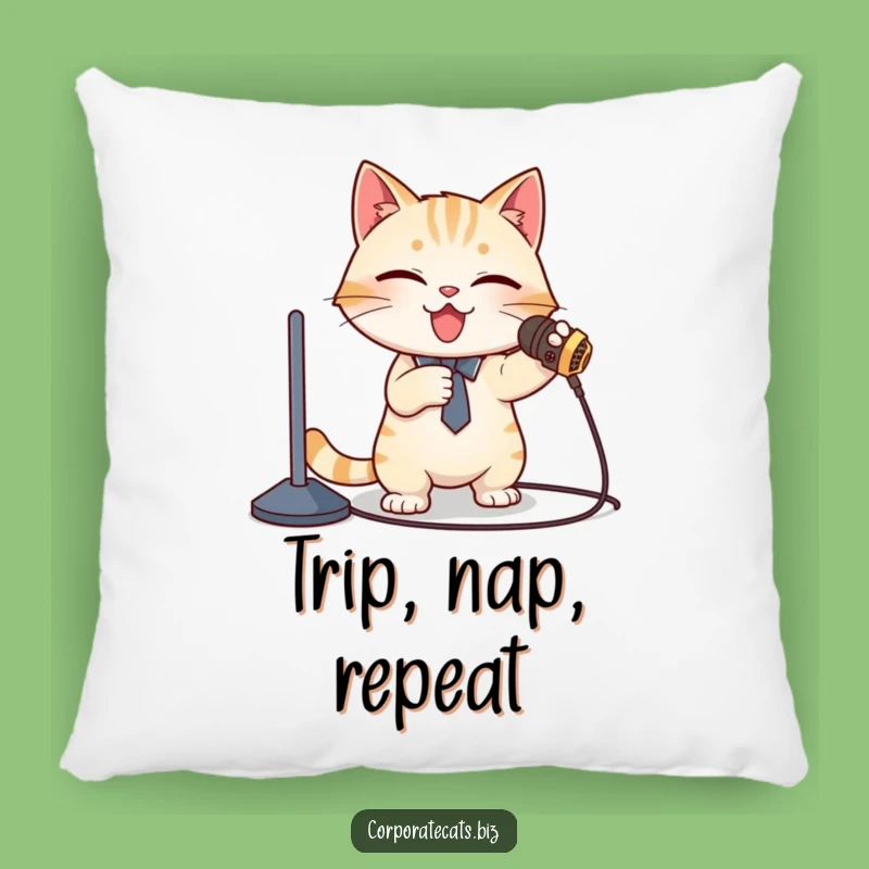 Funny Cat Presenter Pillow: Cozy Stage Fright & Cord Chaos - Soft Funny Gift!