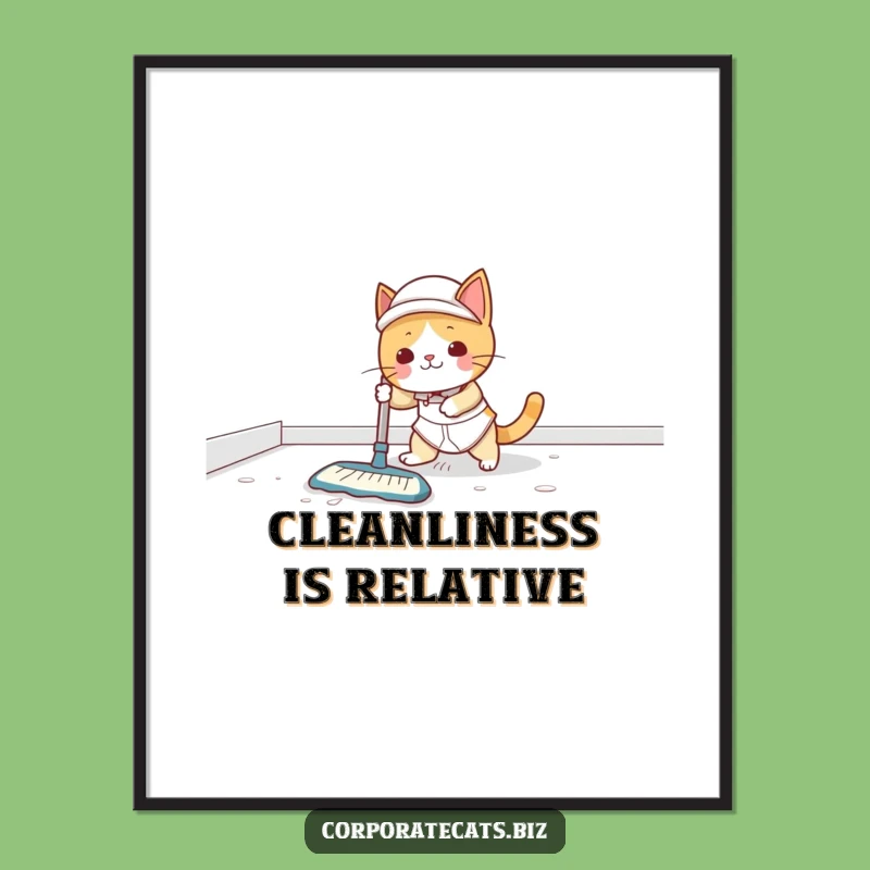 Funny Cat Janitor Digital Art: Slippery Floor Vibe - Instant Funny Gift!