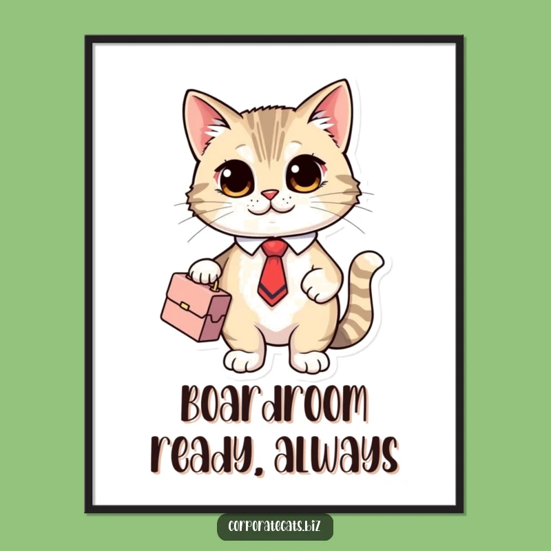 Funny Boardroom Cat Digital Art: Cute Animal Print, Instant Funny Gift for Walls
