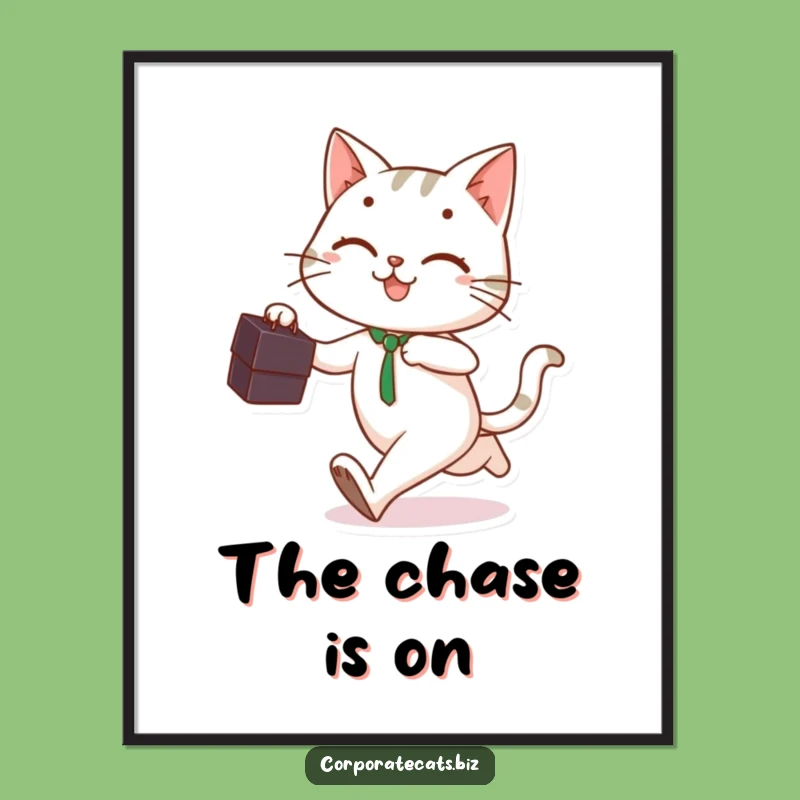 Funny Cat Business Runner Digital Art: Instant Motivated Decor
