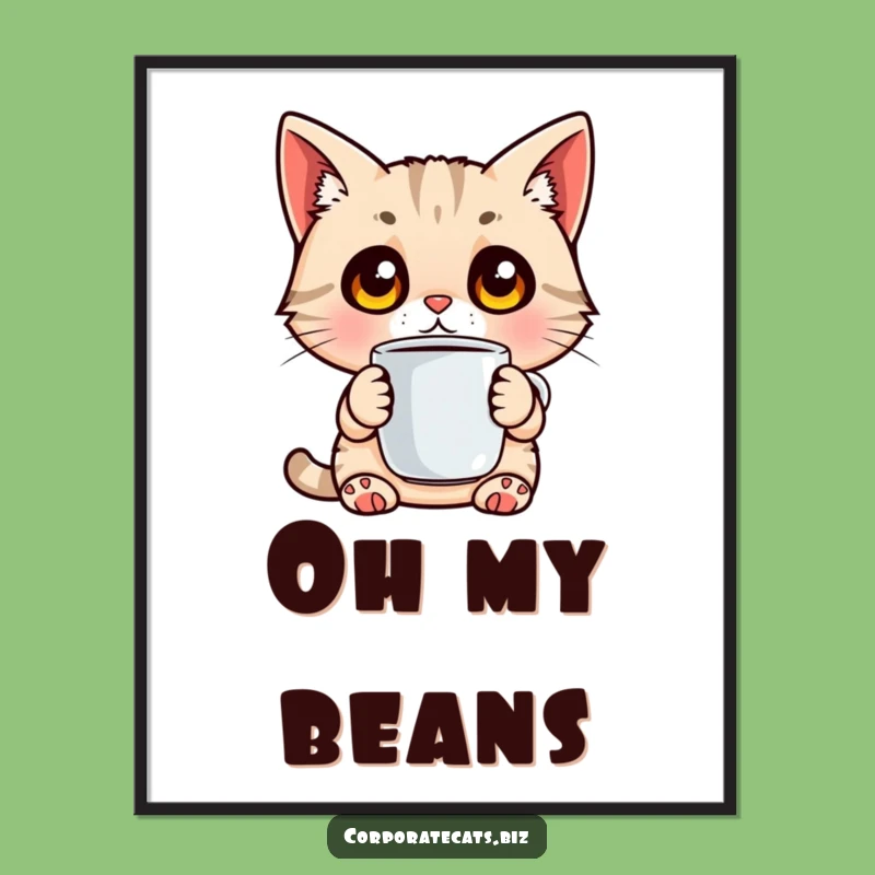 Funny Cat Digital Art - Surprised Wide-Eyed Coffee Printable Decor