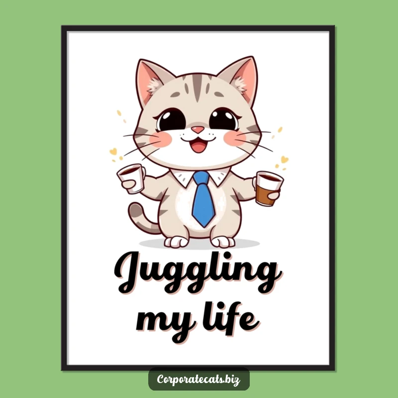 Funny Cat Juggling Digital Print: Instant Hilarious Coffee Art Download