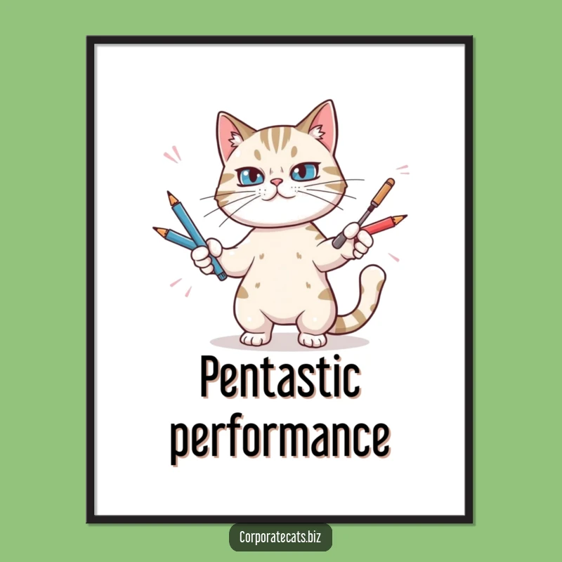 Funny Cat Juggling Pens Digital Art - Hilarious Printable for Instant Humor