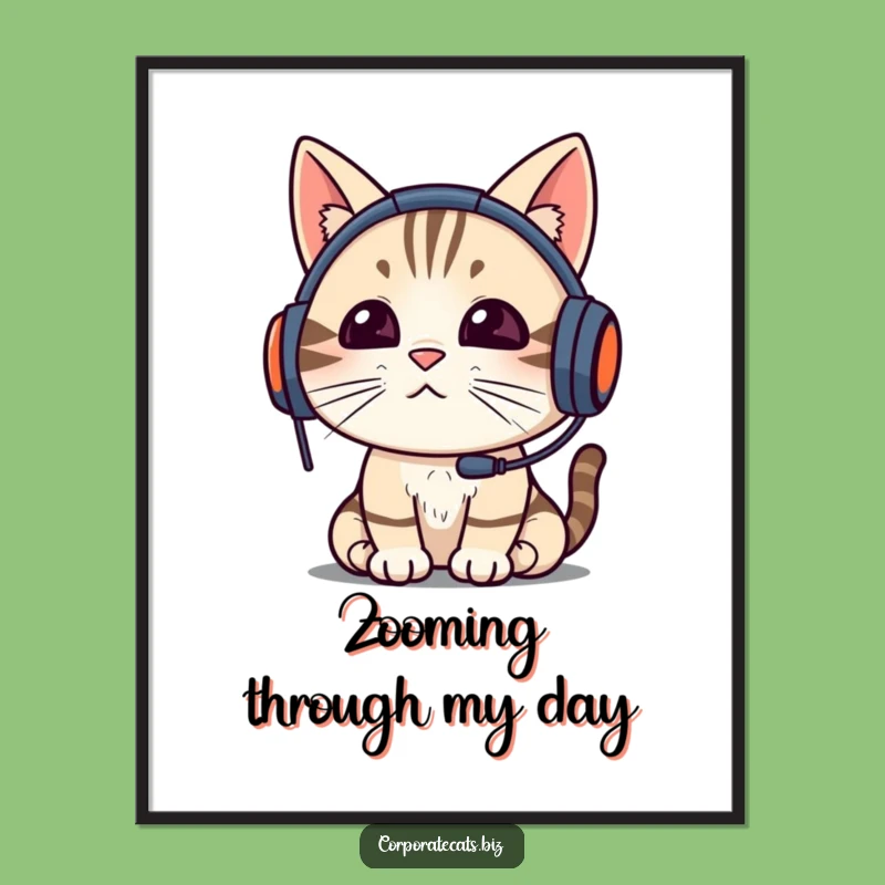 Funny Cat Video Call Digital Print: Hilarious WFH Feline Art for Instant Decor!