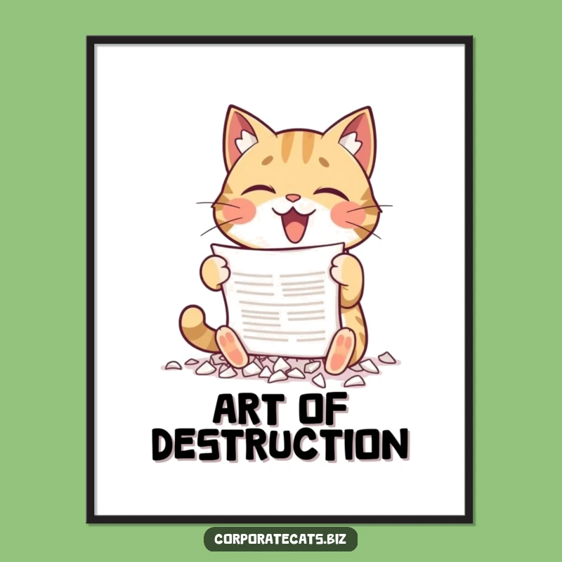 Funny Digital Art: Cat Shredding Document - Instant Humorous Wall Art Gift!