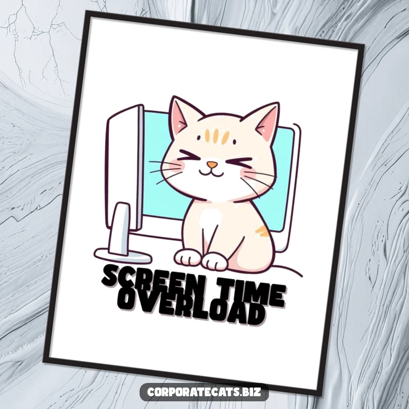 Funny crossed-eyed cat digital art print, hilariously cross-eyed at a screen, perfect for meme-loving decor.