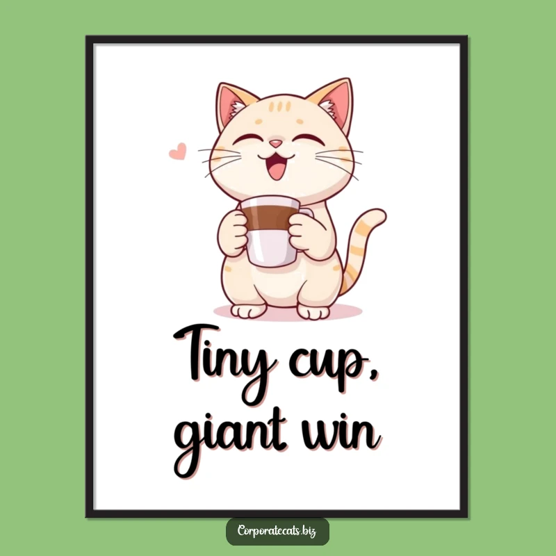 Funny Digital Art: Cat's Tiny Coffee Triumph - Instant Humorous Wall Art Gift!