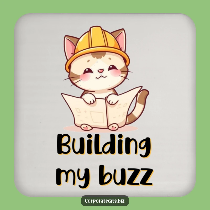 Funny Cat Architect Coaster Set - Protect Surfaces with Blueprint Humor