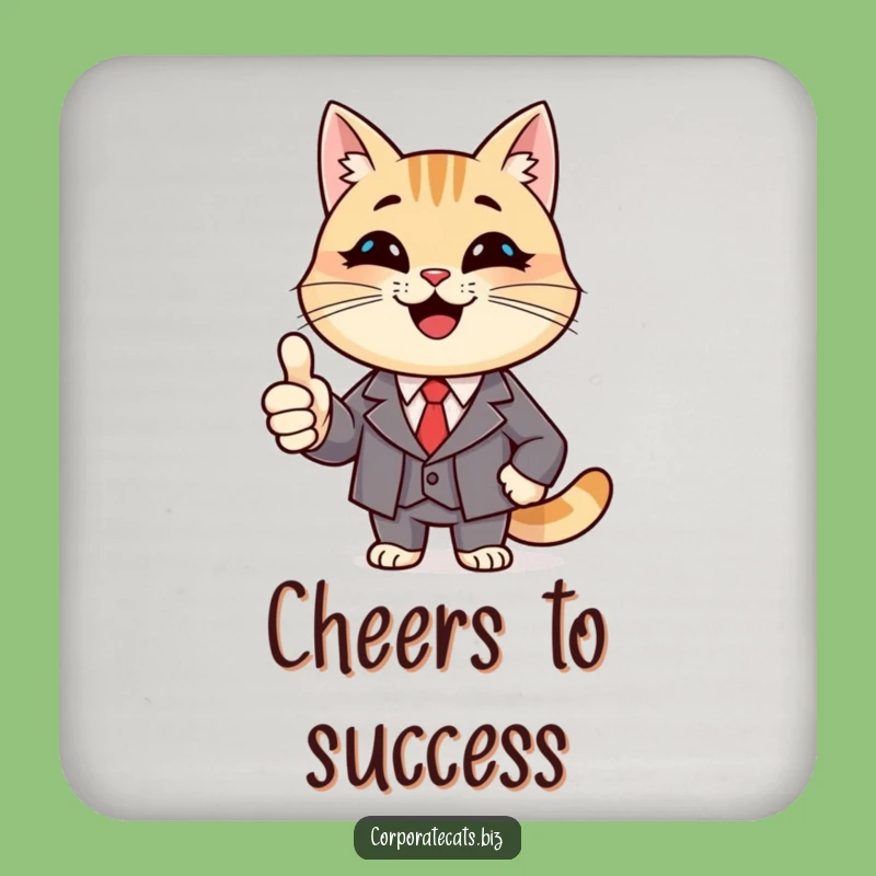 Funny Success Cat Coaster Set: Smiling Cat Thumbs Up, Protect Surfaces, Funny Gift